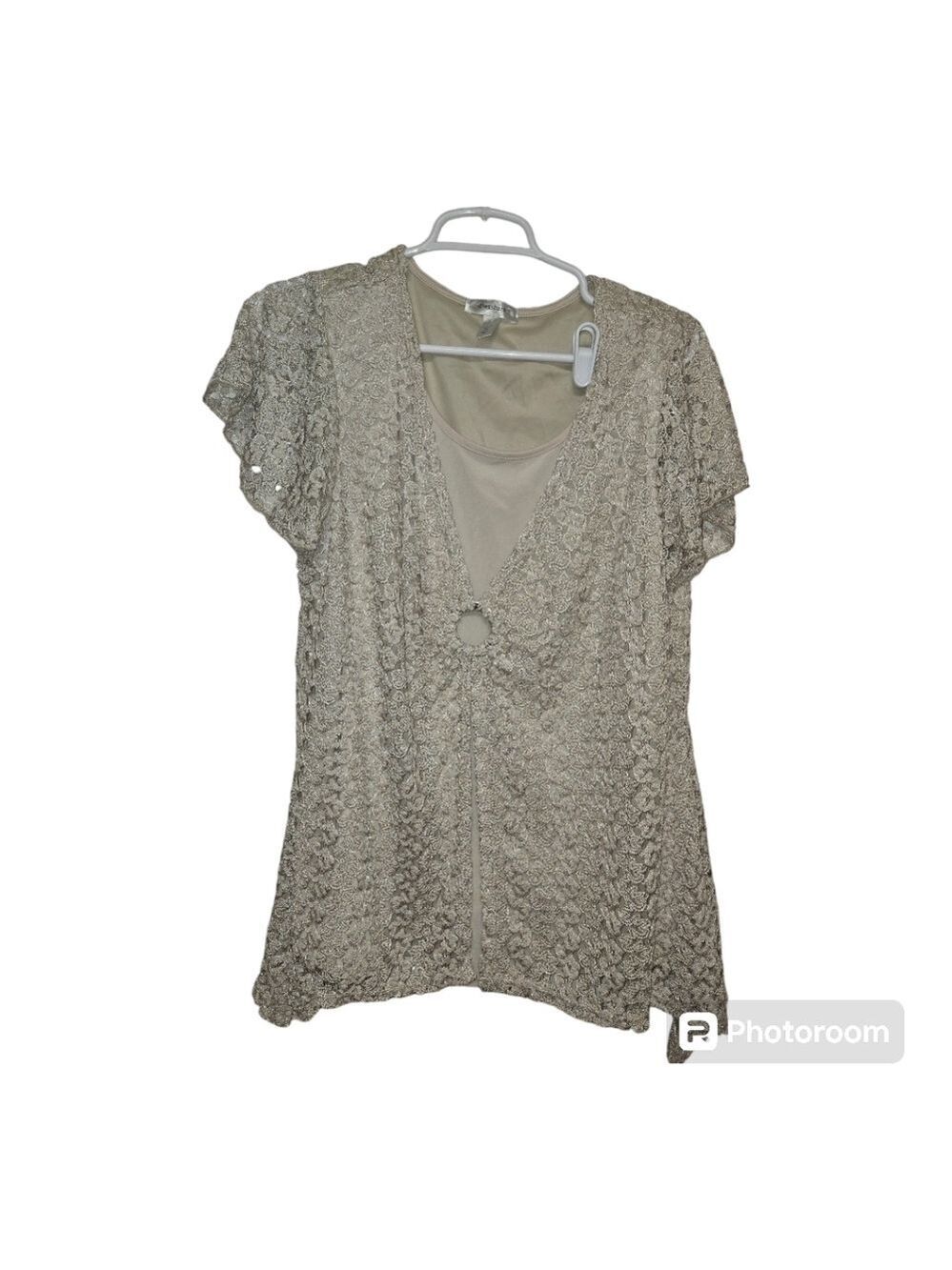 Plus Size Crochet Lace Top 1X Ivory Boho Cottagecore Lined Blouse